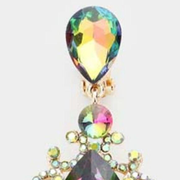 Teardrop Oil Spill Dangle Evening Clip On Earrings - Picture 3 of 6